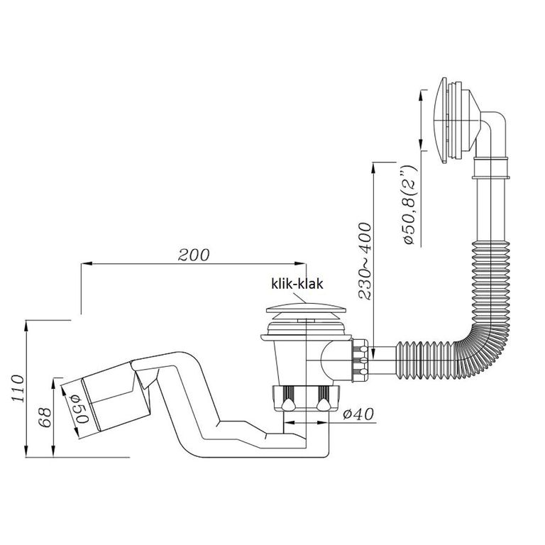 Drenaż wannowy automatyczny River fi50mm CLICK-CLACK (1)